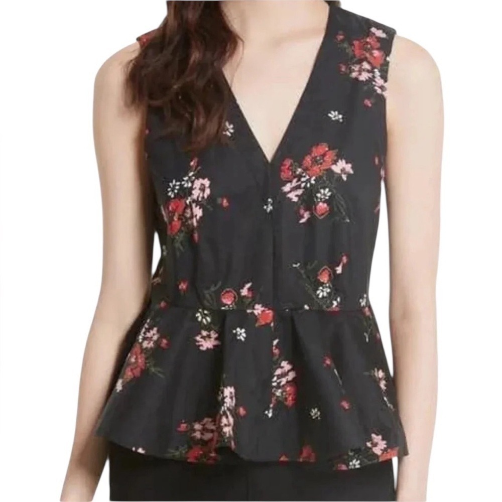 Rebecca Taylor Peplum Top Women 8 Black Floral